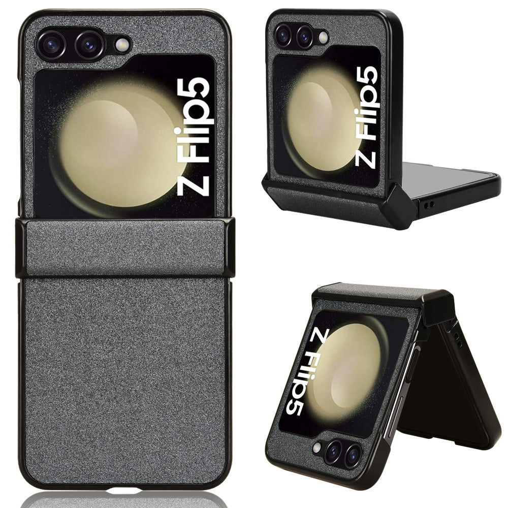 For Samsung Galaxy Z Flip5 5G PU Leather Coated PC Phone Case Hinge Protection Sand-like Texture Cover For Samsung Galaxy Z Flip5 5G PU Leather Coated PC Phone Case Hinge Protection Sand-like Texture Cover